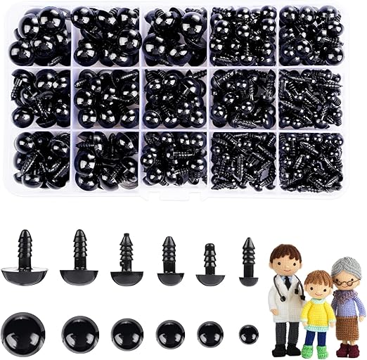 700 Pcs Black Plastic Crochet Safety Eyes with Washers for 6-14mm Stuffed Animals and Amigurumi DIY Halloween Decorations