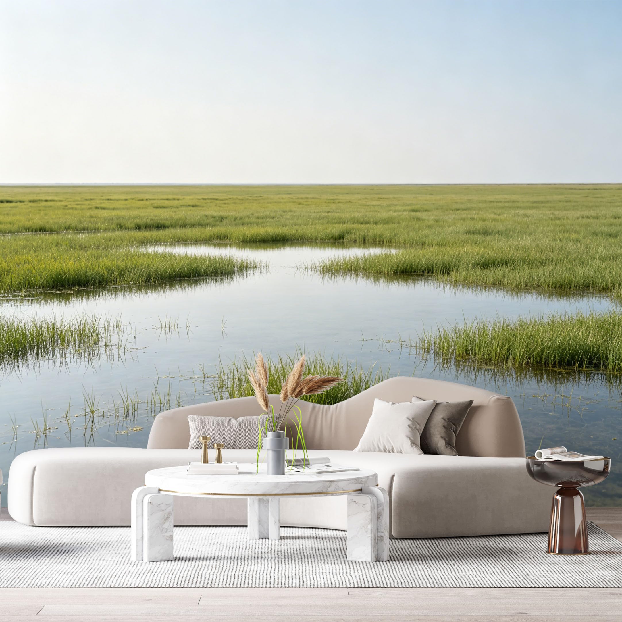Custom Size Wall Murals Coastal Wetland Landscape Water Reflection Marsh Shore SelfAdhesive Wall Fabric Removable Large Wallpaper for Photo Living Room