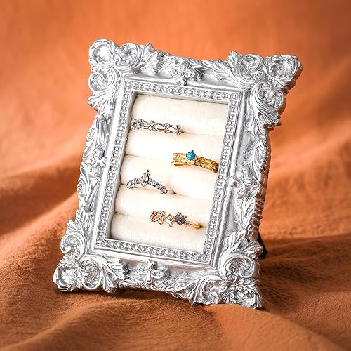 Soporte para anillos vintage, soporte de exhibición de anillos plateados, marco de exhibición, bandeja de exhibición de aretes, aniversario,