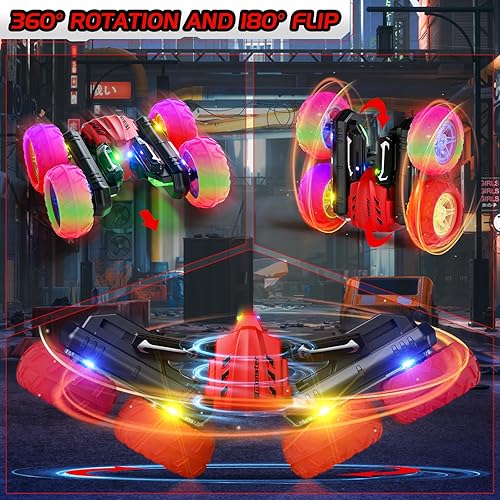 Miniatura 4 de Coche de control remoto, auto de carreras RC giratorio de 360 con luz para la rueda de los faros, rollo de doble cara de 2.4Ghz 4WD Rock Crawler,