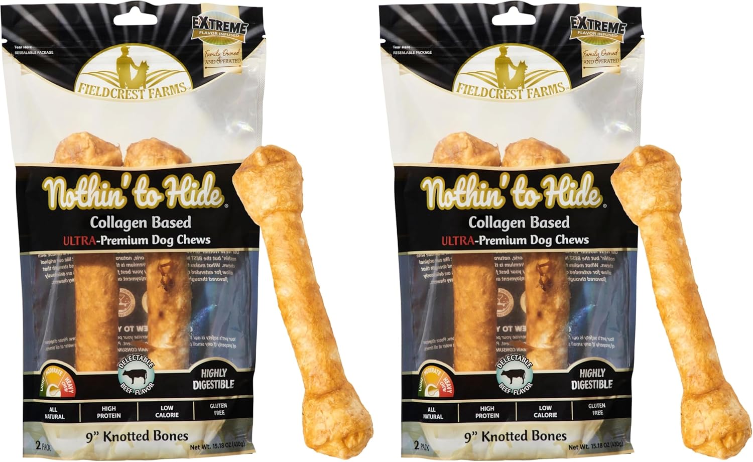 SPOT Ethical Products Fieldcrest Farms Nothin' to Hide Ultra Knotted Bones, Beef Flavor (1 Bag of 2 Bones) (Pack of 2)