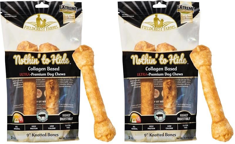 Osso mastigável para cães com colágeno e sabor de carne bovina Fieldcrest Farms Nothin' to Hide, conjunto com 2 pacotes
