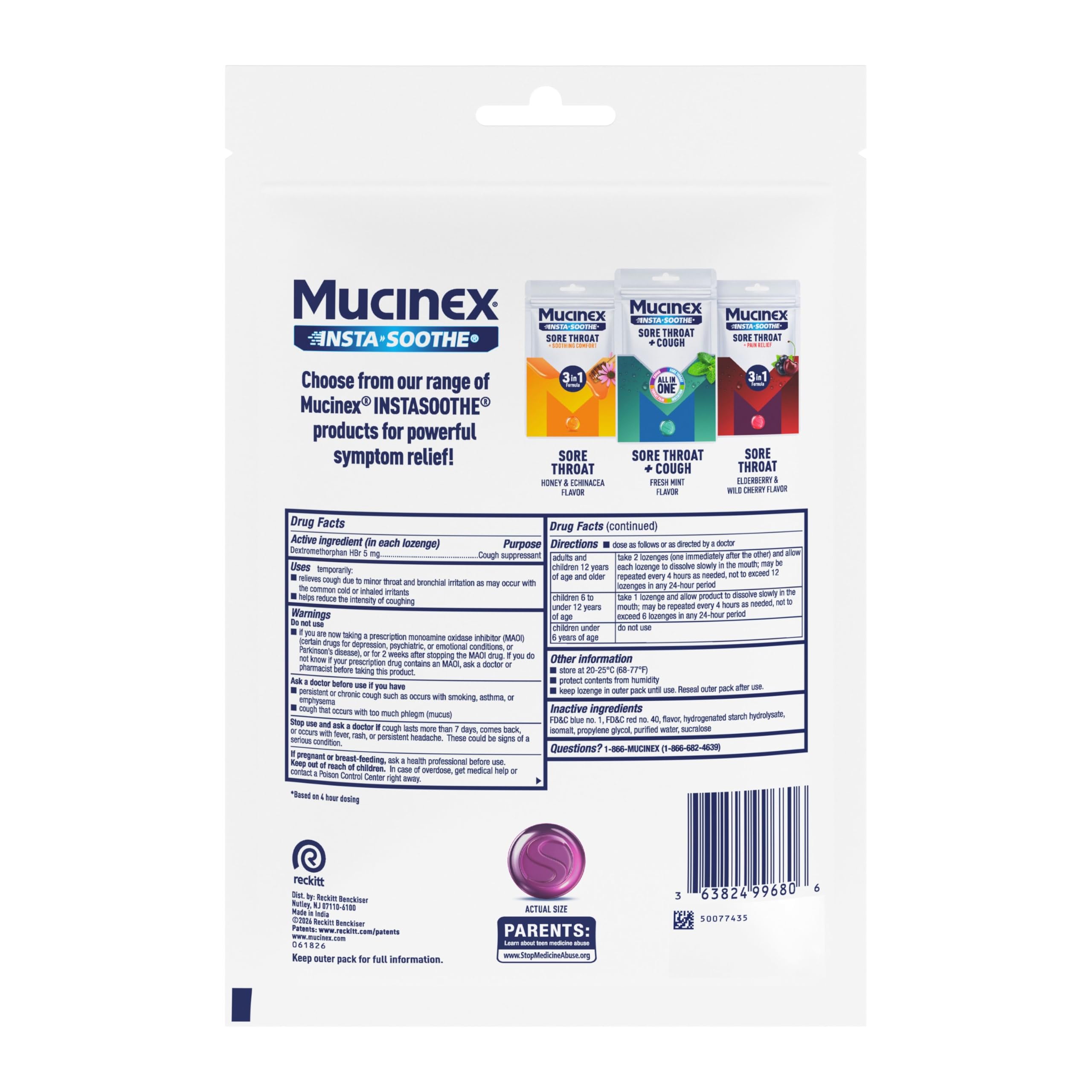 Mucinex Instasoothe Sugar Free Cough-Drops, Cough Medicine for Adults with Dextromethorphan HBr, Non Menthol, Cough Suppressant Lozenges, Mixed Berry Medicated Cough-Drops, 40ct (Pack of 3) — Amazon image 8