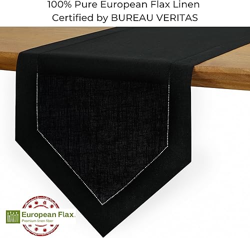 Miniatura 2 de D'Moksha Homes Camino de mesa de lino negro de 60 pulgadas de largo, camino de mesa de lino 100% puro con diamantes de 14 x 60 pulgadas, lavable a