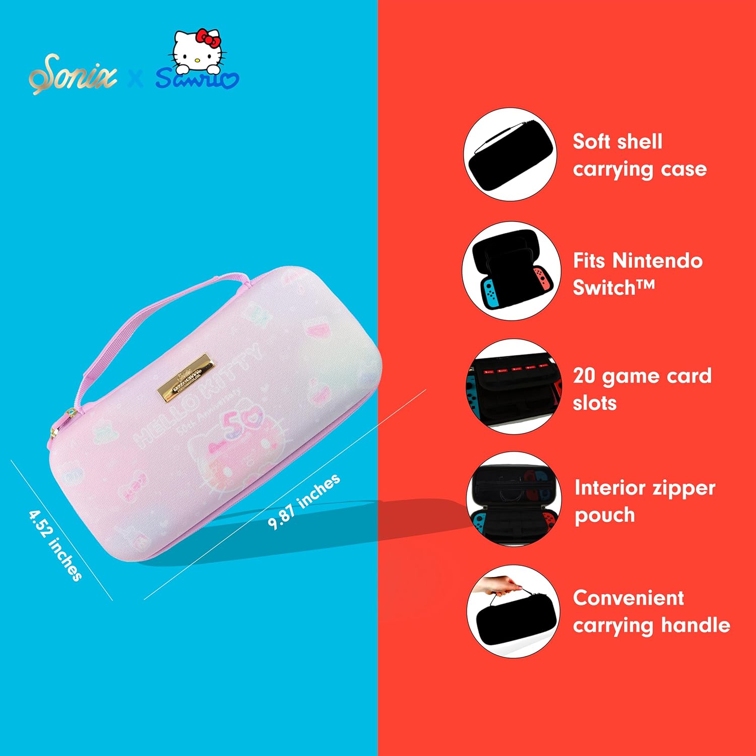 Sonix x Sanrio Carrying Case for Nintendo Switch 1, Protective Travel Case | Hello Kitty 50th Anniversary - Image 8