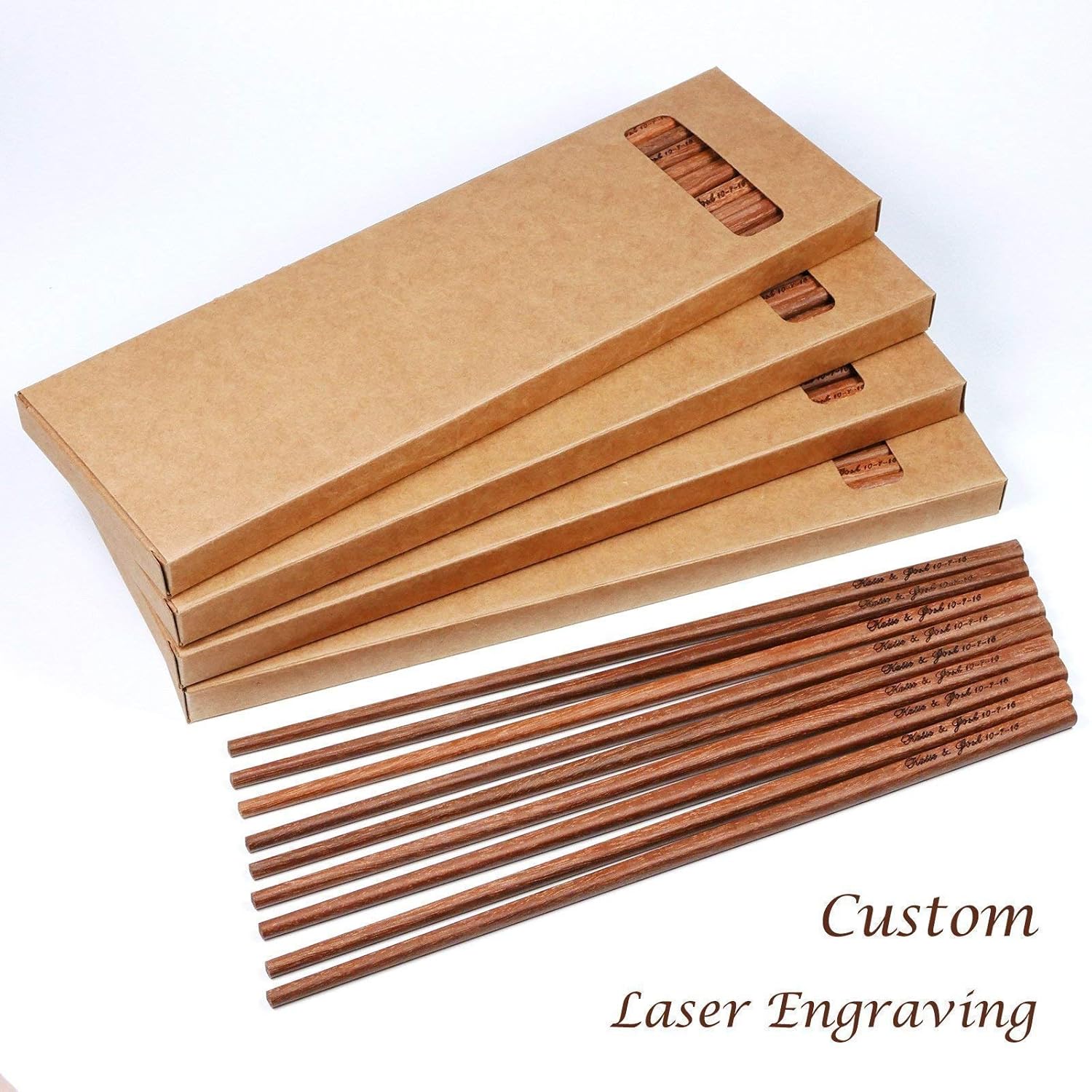 100 Pairs Pau Rosa wood chopsticks reusable with custom Laser engraving for wedding dining