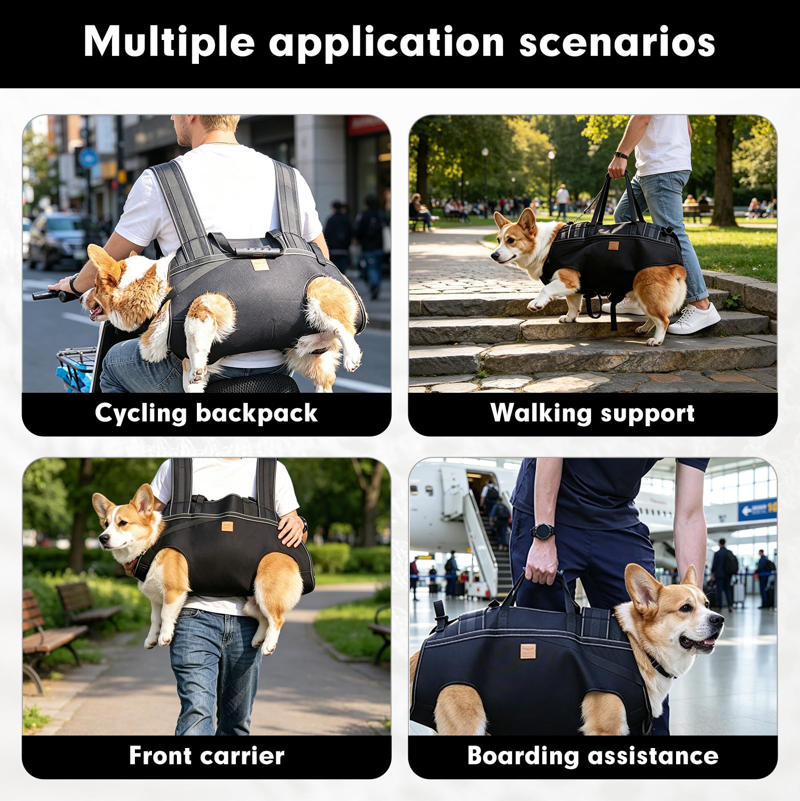 Correa de transporte grande para perros, arnés de asistencia para perros con asas acolchadas (se adapta a pecho: 49-63 cm), correa de transporte para perros con soporte de cuerpo completo y ayuda de