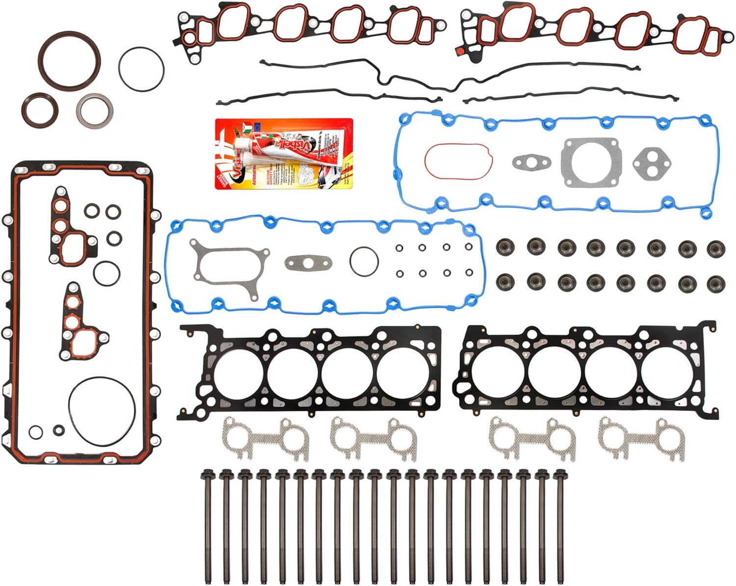 Compatible With 00-04 Ford E, F - Series 5.4 302CID V8 SOHC 16V Full Gasket Set Head Bolts