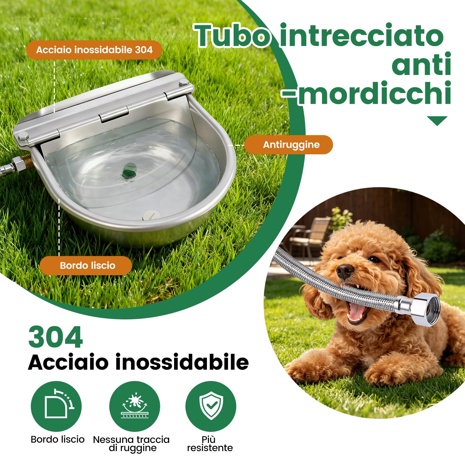 Abbeveratoio Automatico in Acciaio Inossidabile, 4L Abbeveratoio per Cavalli con Valvola Galleggiante in Ottone e Foro di Scarico, Adatto per Cavalli, Bovini, Capre, Pecore e Cani