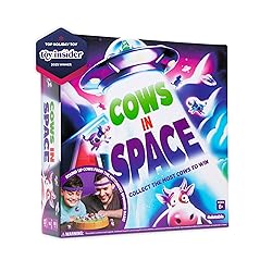 WHAT DO YOU MEME? Cows in Space by Relatable – A Kid-Friendly Pick for 2 Player Kids Games, and Fun Games – Includes 2 UFO Headbands, 1 Electronic Spinning Base, 21 Cows, and Instructions