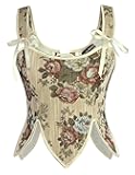 Renaissance Corset Tops for Women Floral Lace Up Boned Bustier with Zip