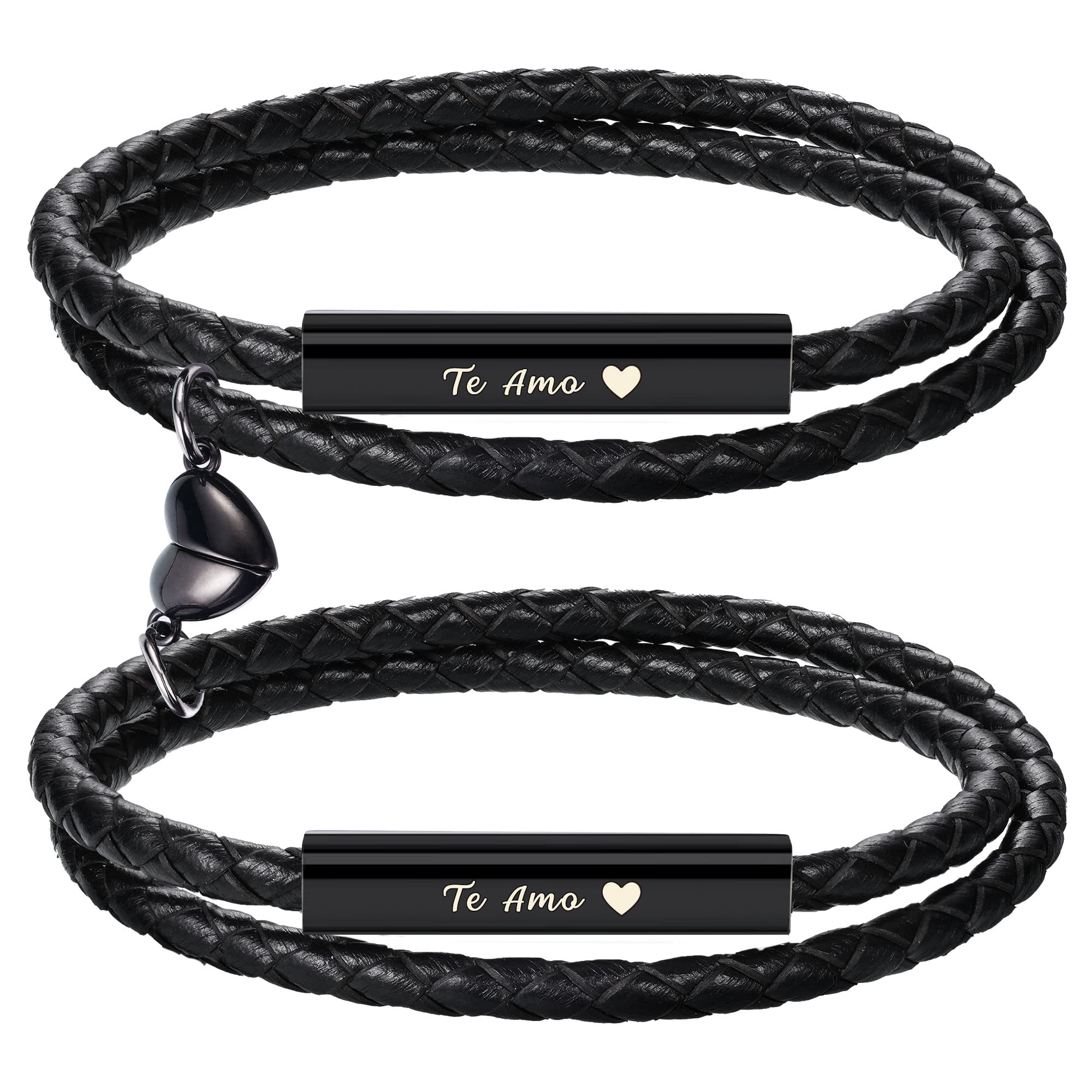 Couple Bracelets for Women Gifts for Men Wedding Anniversary Birthay Gifts for Boyfriend Girlfriend Matching Bracelet 2pcs Engraved Promise Leather Gift Christmas Jewelry