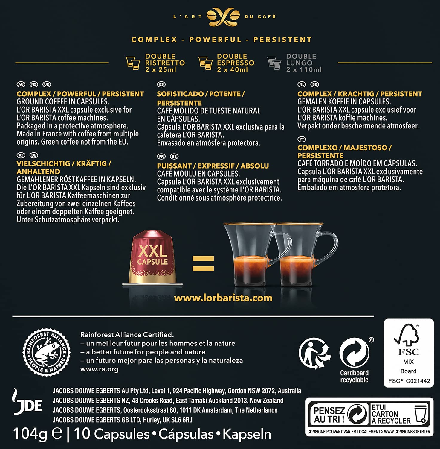 L'OR Barista Cápsulas Dobles de Café Barista | Intensidad 13 | 50 Cápsulas Compatibles con Cafeteras L'OR Barista