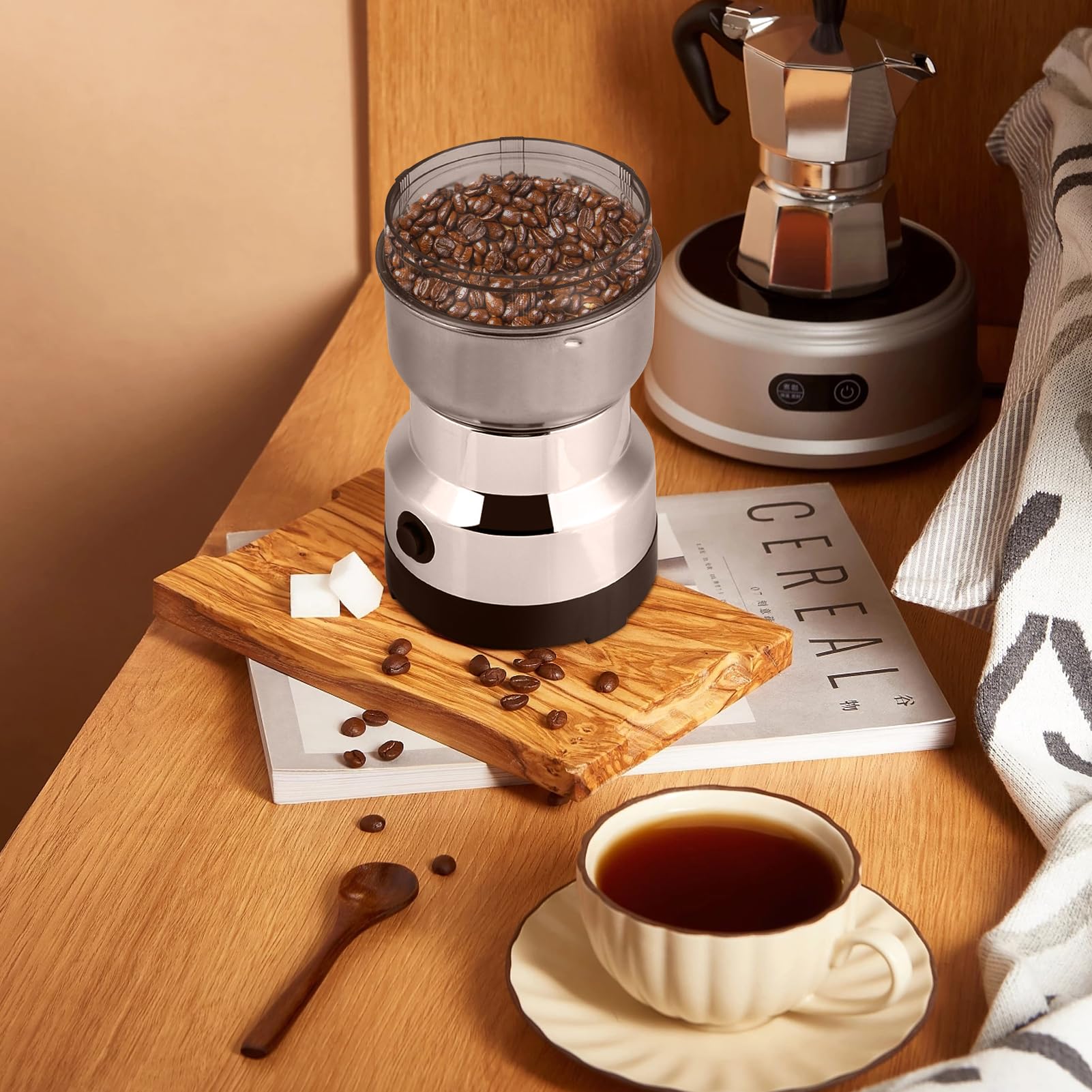Macinacaffè Chicchi Di Caffè Elettrici In Acciaio Inossidabile, Macina Cereali Con Coltello In Acciaio Inossidabile, Macina Erbe Per Pesto, Spezie, Frutta a Guscio