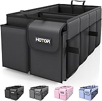 HOTOR Foldable Trunk Organizer for SUV Sedan - Sturdy 2-Compartment Car Storage with Mesh Pockets, Black 21.3x12.6x10.6"