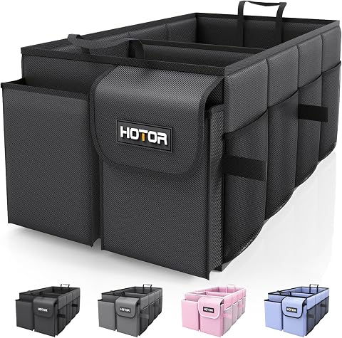 HOTOR Trunk Organizer - Car Organizer for SUVs & Sedans, Foldable, Black, 2 Compartments