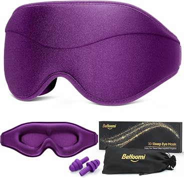 BeHoomi Sleep Mask, Premium Eye Mask for Sleeping, 3D Ergonomic Designed Sleeping Mask, Upgraded Light Blocking & Blindfold Sleep Masks for Women, Men Purple