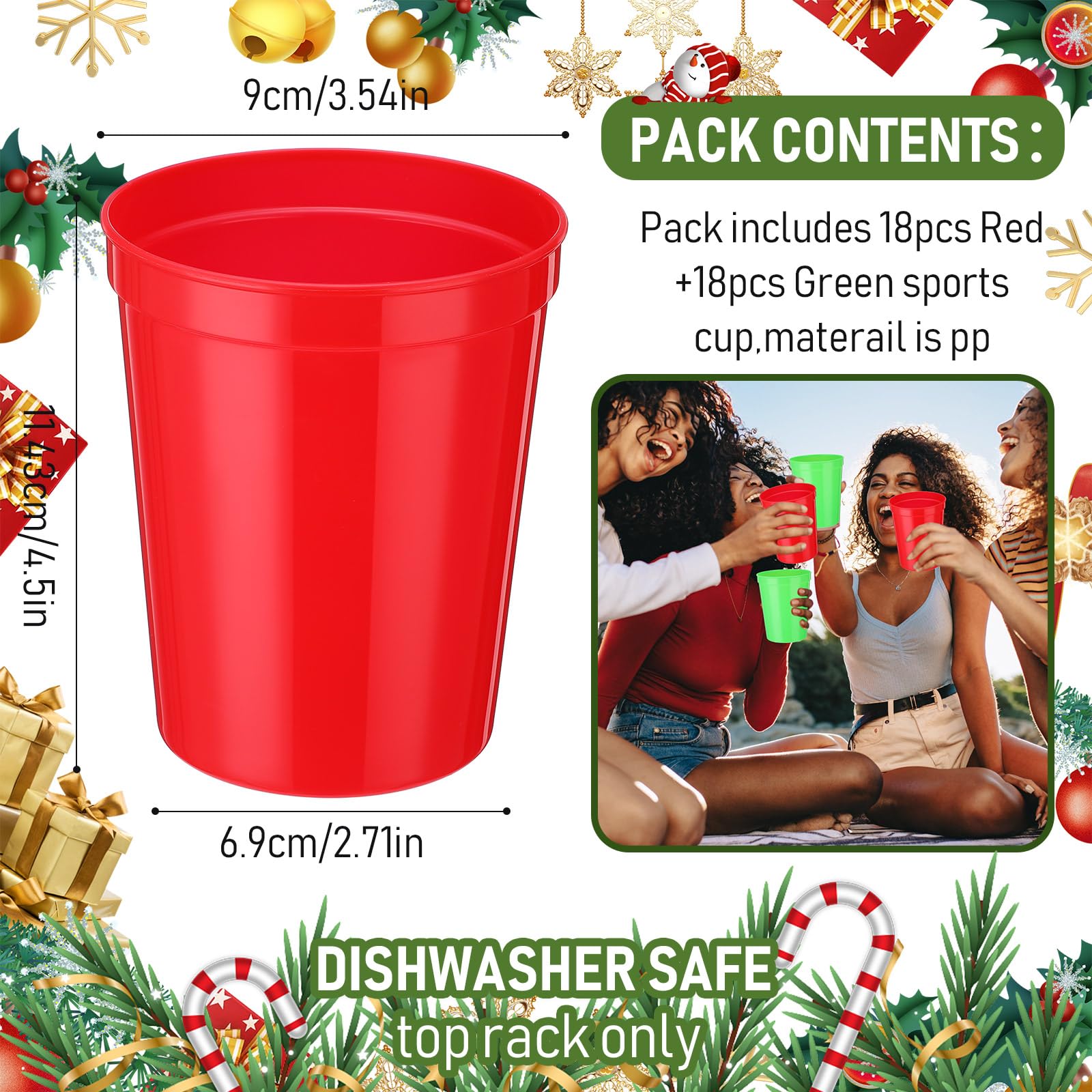 Yungyan 36 Pack 16oz Christmas Stadium Cups Holiday Reusable Plastic Cups Red and Green Cups Blank Drink Tumblers Stadium Cups Christmas Party Cups for Birthday Party, Events, DIY Projects (Red,Green)