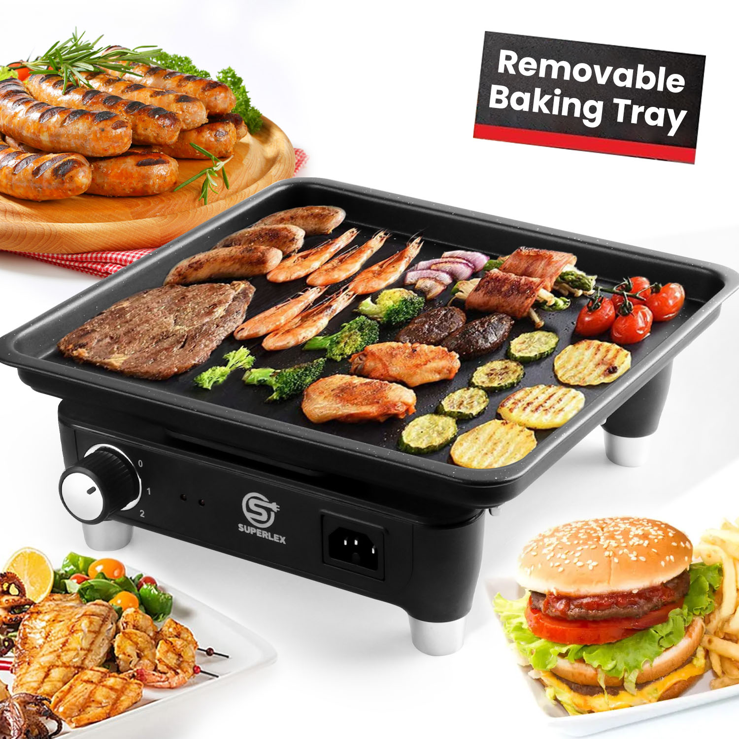 Royalty Line® TP18211 Teppanyaki Bakplaat XXL - Plancha Voor 10 Personen 90x23 Cm Grillplaat Met Antiaanbaklaag Grilplaten Marmer Coating 2000w Tafelgrill Met Marmer Coating Zwart