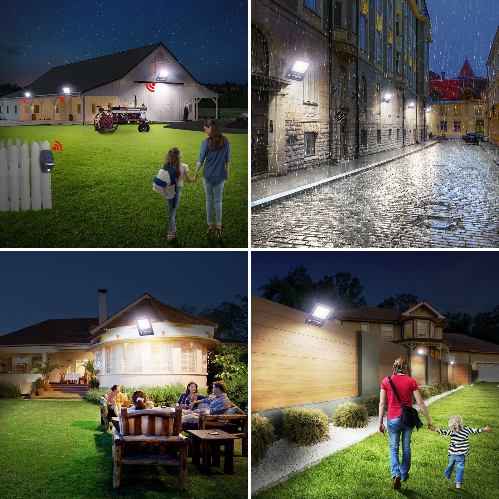 INTELAMP Faro Led Esterno Con Pannello Solare, 12000mAh Fari Solari a Led da Esterno 3000LM Impermeabile Lampione Solare Esterno con Telecomando e Sensore,Funzione timer (Nero - 6500K)
