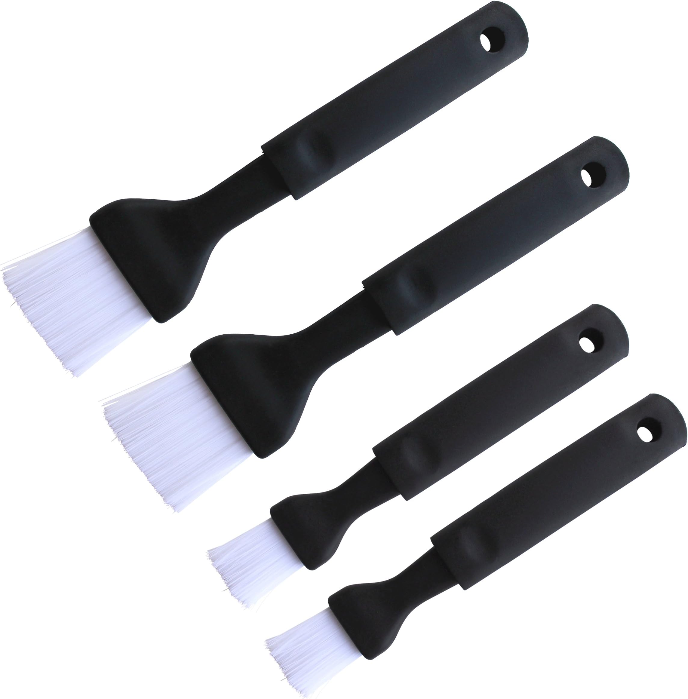 Set of 4 Plastic Basting Brushes with Thin Nylon Bristles, 2 Sizes, 8.5" and 7.5" Long