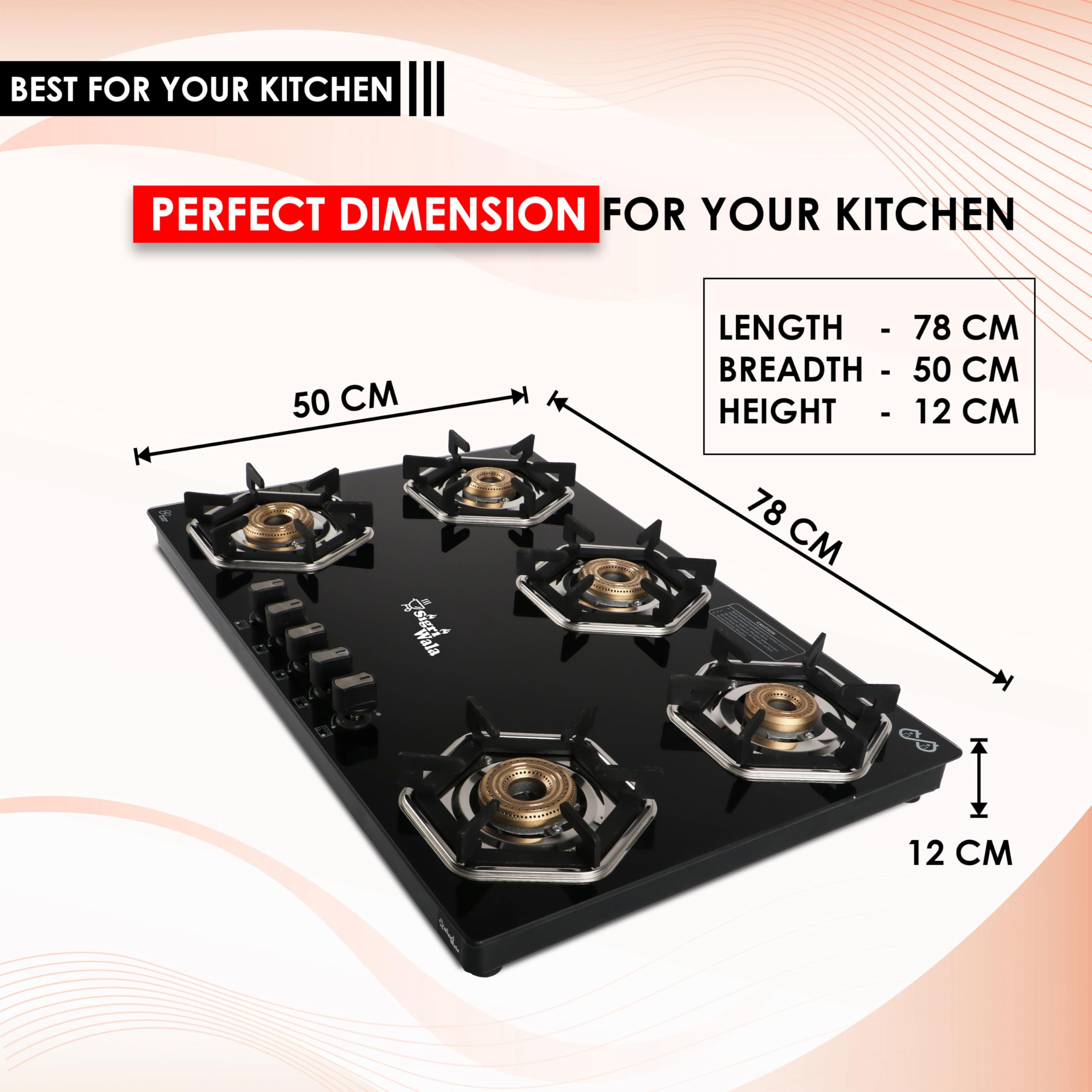 Sigri-Wala Titan Series HexFire Table Top Hob Gas Stove (5 Burner