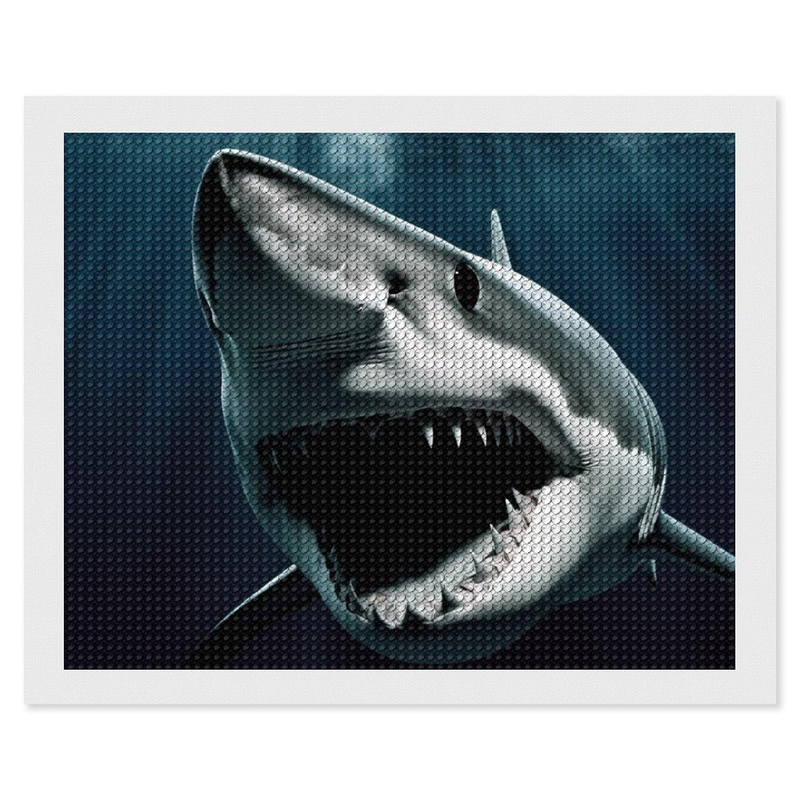 Shark Diamond Art Kits for Adults, DIY 5D Diamonds Painting Kits for Beginner, Round Full Drill Diamond Dots Painting, 16"x20" Diamonds Pictures Gem Art and Crafts Wall Decor