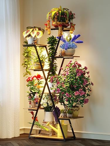 Indoor Plant Stand with Grow Lights - Tall 8 Tier Metal Flower Shelf, 60" Multi-Layer Display Rack for Plants, Corner Holder for Home, Garden, Patio