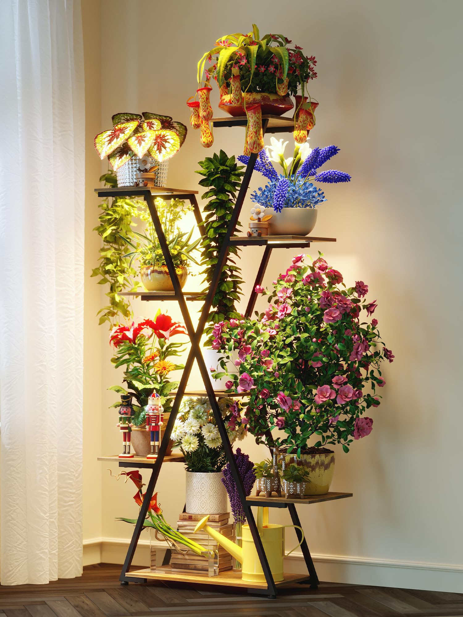 GoTiling Indoor Plant Stand with Grow Lights - Tall 8 Tier Metal Flower Shelf, 60" Multi-Layer Display Rack for Plants, Corner Holder for Home, Garden, Patio
