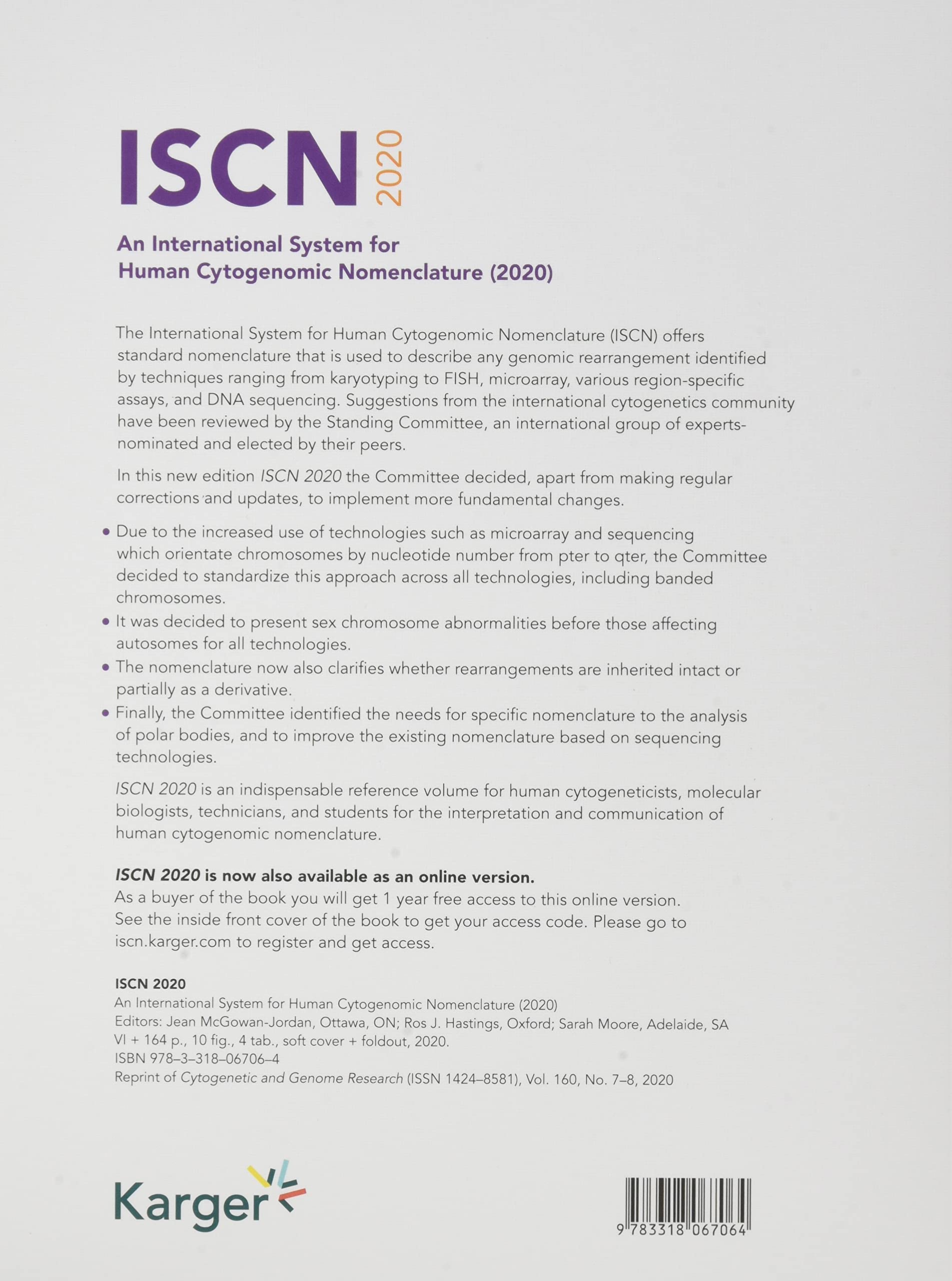 Iscn 2020: An International System for Human Cytogenomic Nomenclature 2020. Reprint Of: Cytogenetic and Genome Research 2020 1
