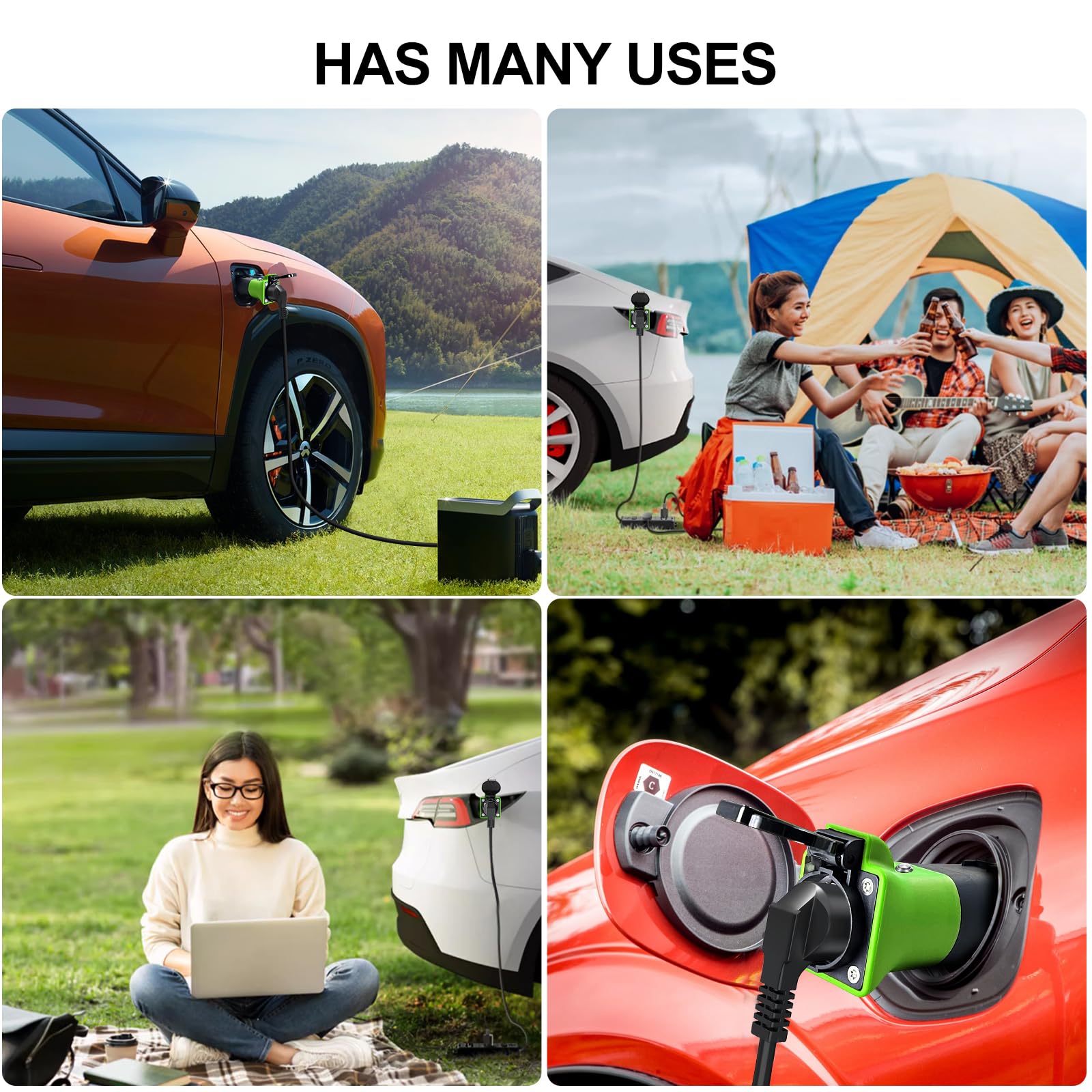 VOBOR Adapter V2L do EV, typ 2 na Schuko, 3,5 kW, 16 A, 220 V, pojazd ładowany, wodoodporny (zielony)