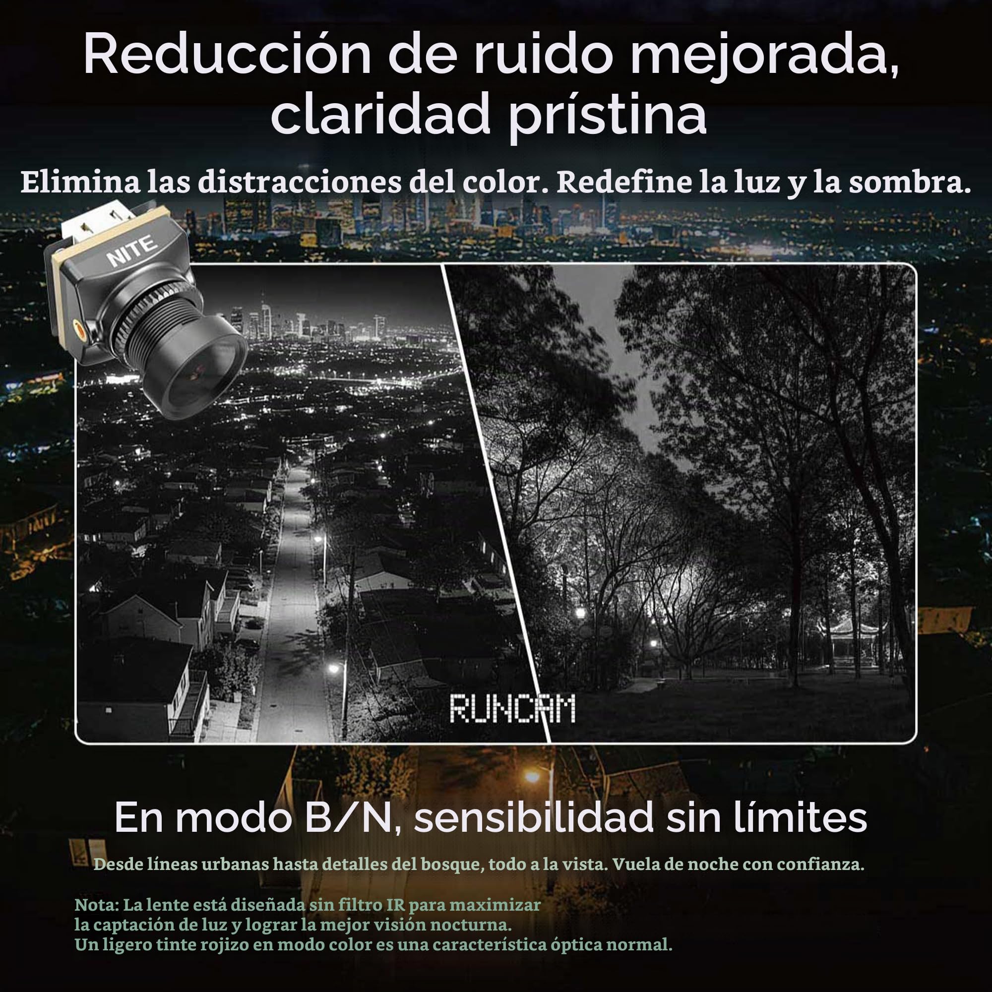 RunCam Night Eagle 3 Micro FPV HD Cámara 1/2.8'' 1500TVL 4:3/16:9 PAL/NTSC Switchable Starlight Night Vision Cámara para RC Racing Drone