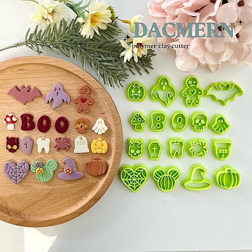 Miniatura 7 de Dacmern Cortadores de arcilla polimérica de Halloween, 18 formas para joyas de arcilla polimérica, fantasmas y calabazas, cortadores de aretes de