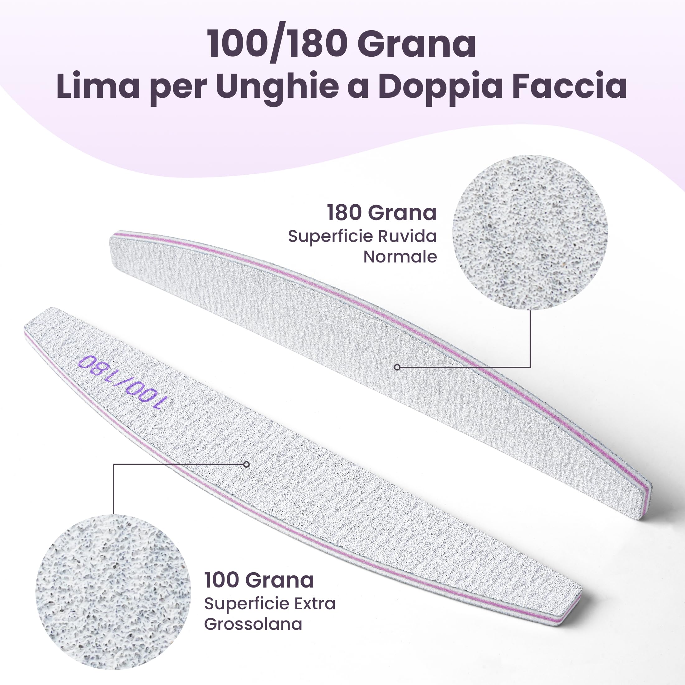 20 Pezzi Lime per Unghie 100 180 Grana, Lima per Unghie a Doppia Faccia, Riutilizzabile Kit Lima Unghie per Manicure in Gel, Tip, e Set Professionale per Unghie