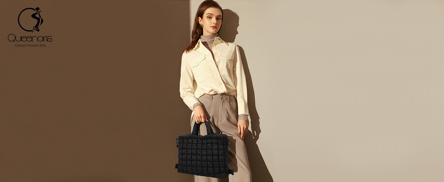 Bolso tote acolchado grande liviano para mujer miniatura 7