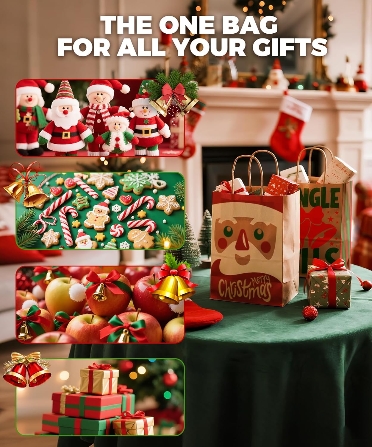 Sipthene 24 Pack Christmas Gift Bags with Handles, Kraft Paper Goody Treat Bags for Holiday Present Wrapping (6 Designs, 9" x 7" x 3.3") - for Xmas Party Favors, Classroom, Wedding Decor Supplies Bulk - Image 4