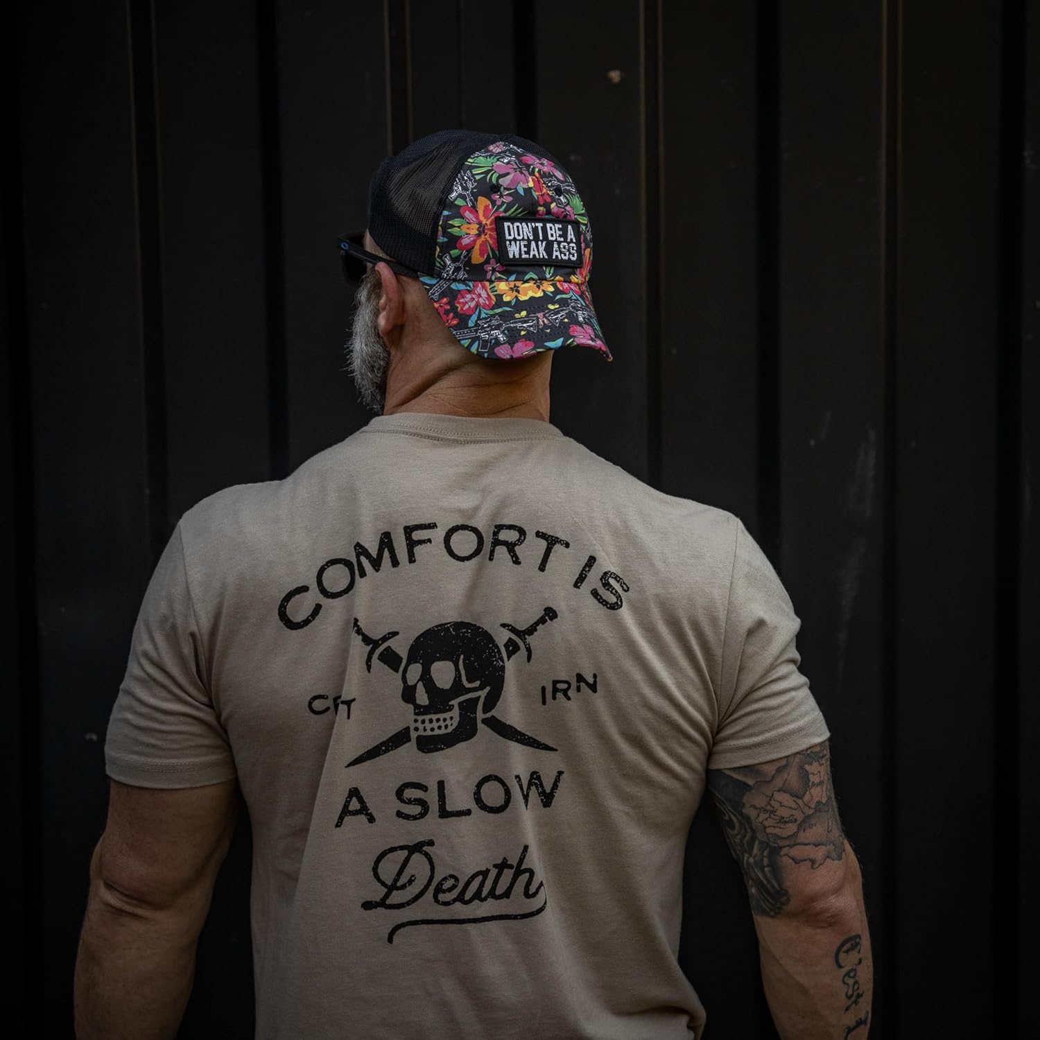 Combat Iron Men's Graphic Short Sleeve T-Shirt | Comfort is A Slow Death Skull Graphic Tee | Athletic Fit Shirt