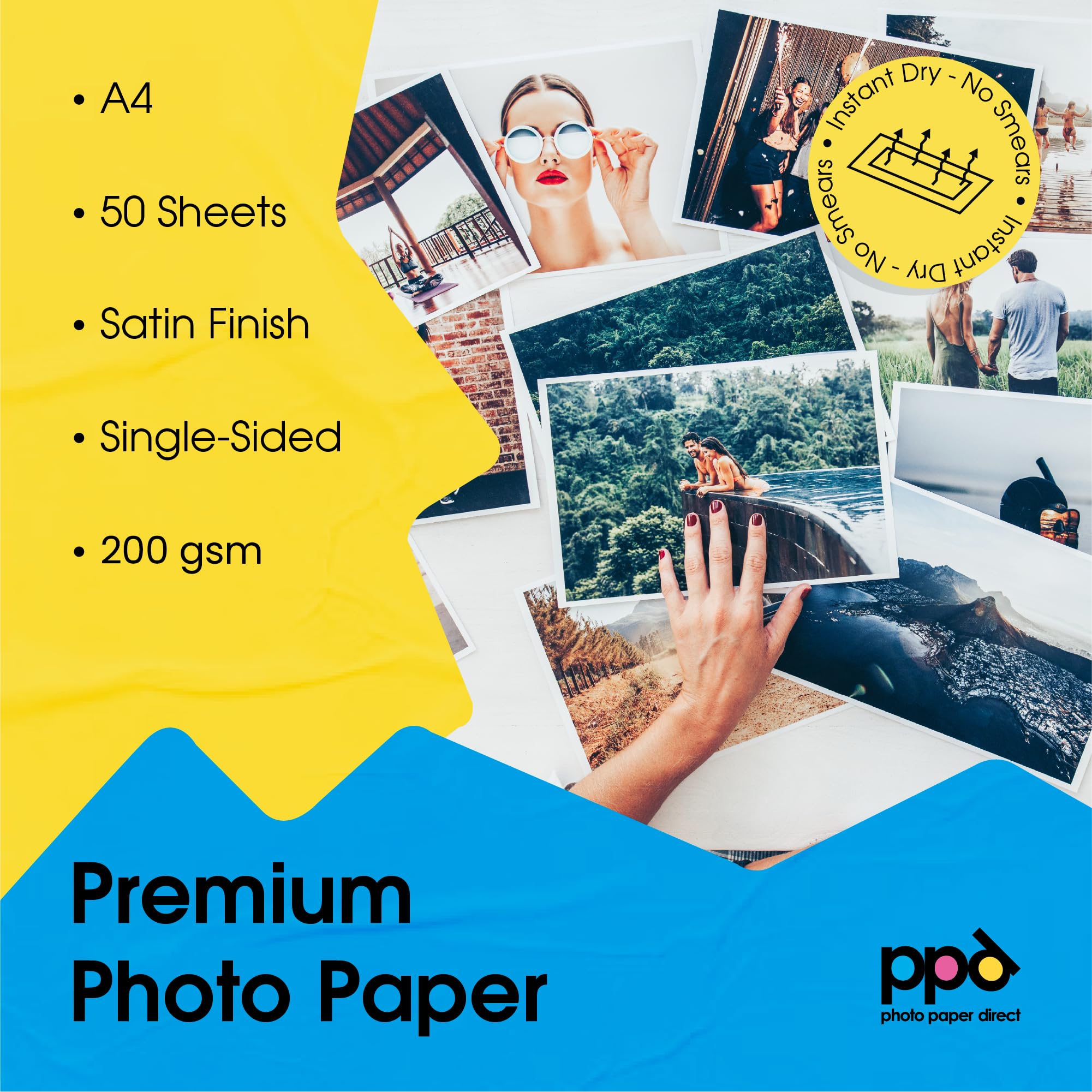 PPD Inkjet - A4 x 50 Hojas de Papel Fotográfico Satinado Perlado 200 g/m² - Calidad Profesional - Secado Instantáneo - Para Impresión de Inyección de Tinta - PPD-68-50