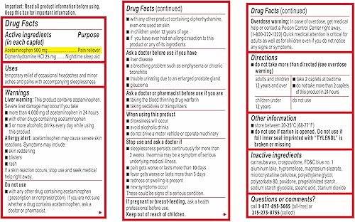Miniatura 8 de Tylenol PM Extra Strength - Cápsulas para aliviar el dolor nocturno y ayuda para dormir, 500 mg de acetaminofeno y 25 mg de difenhidramina HCl,