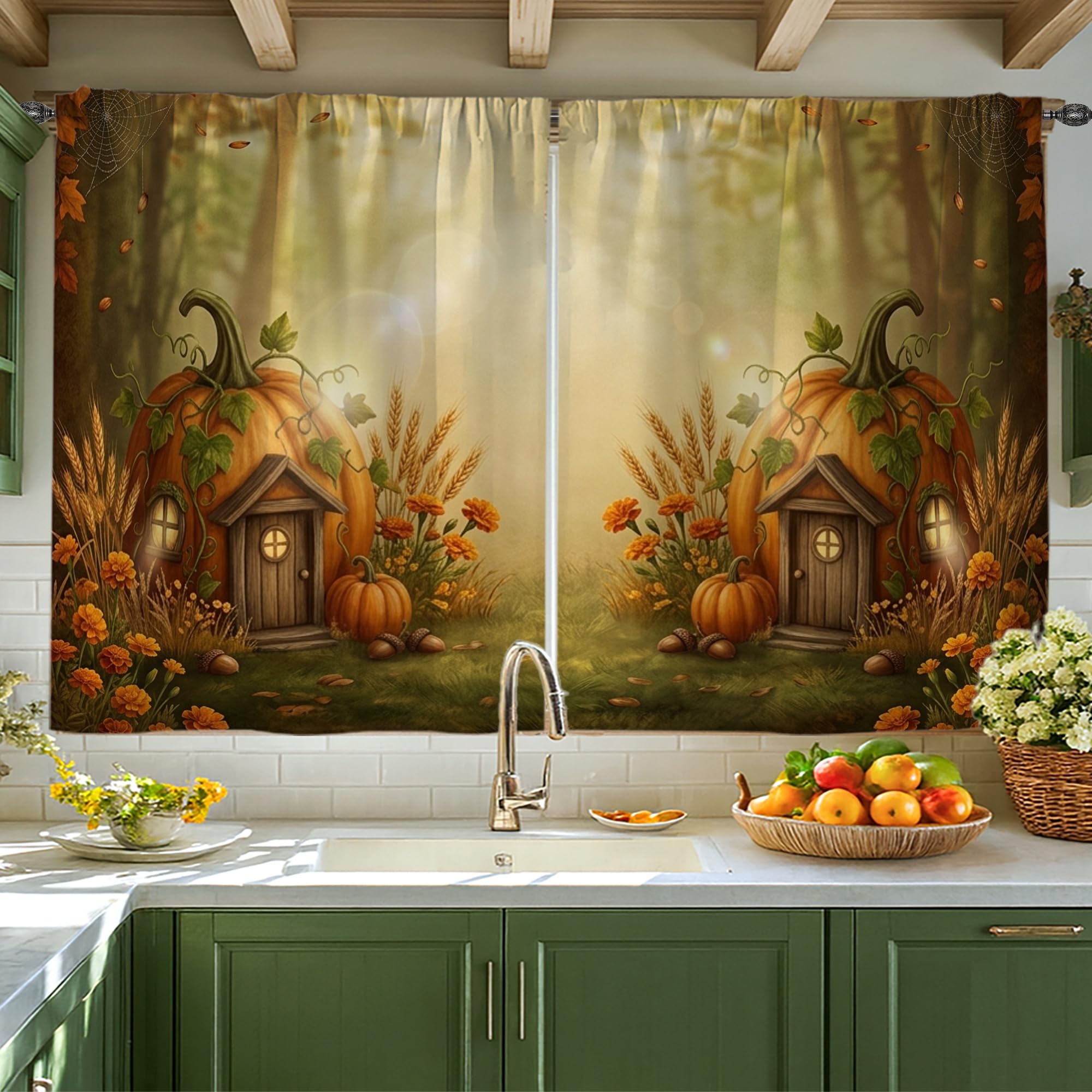 Rideaux de cuisine pour fenêtre au-dessus de l'évier style rustique d'automne