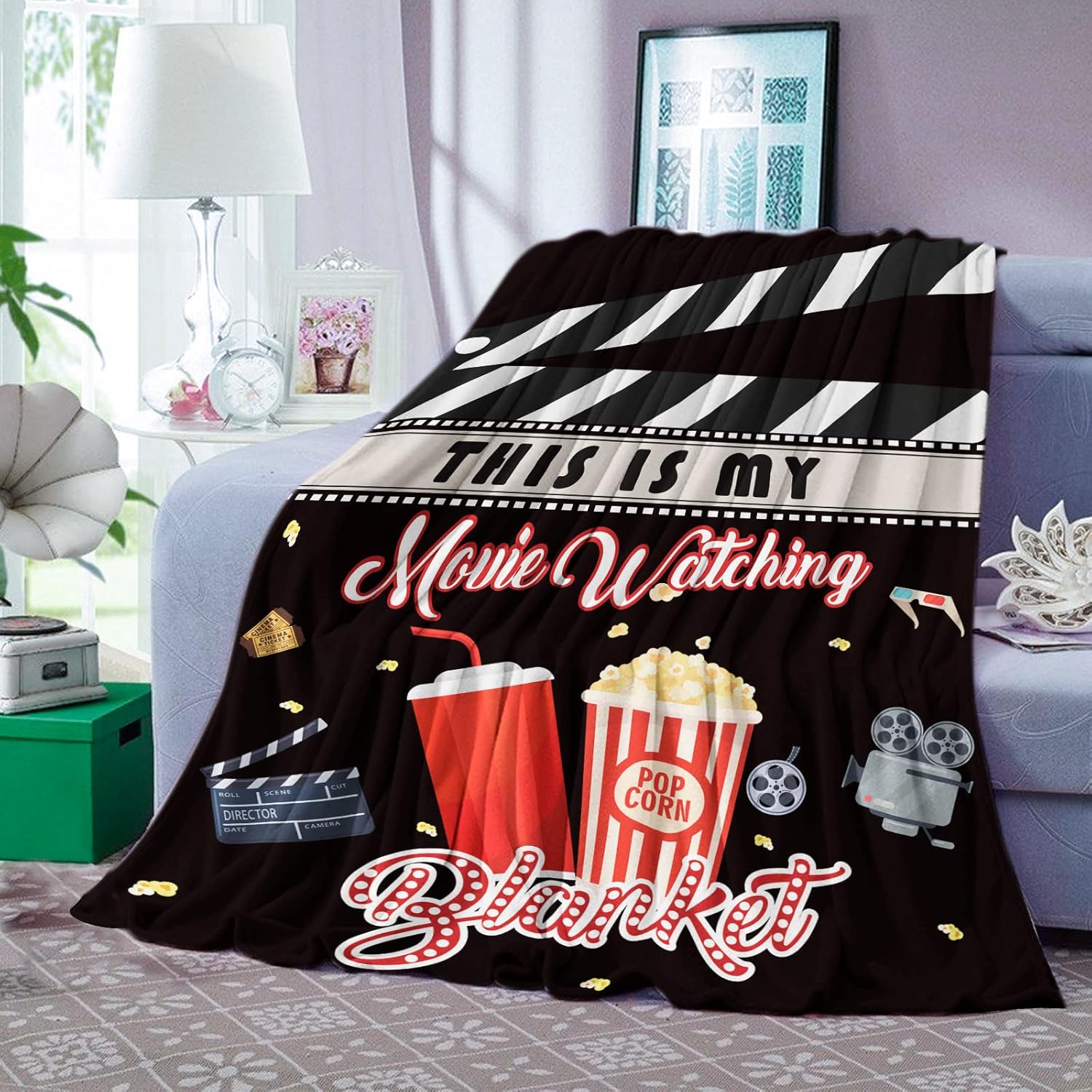 Movie Theater Throw Blanket, Soft Flannel Movie Lover