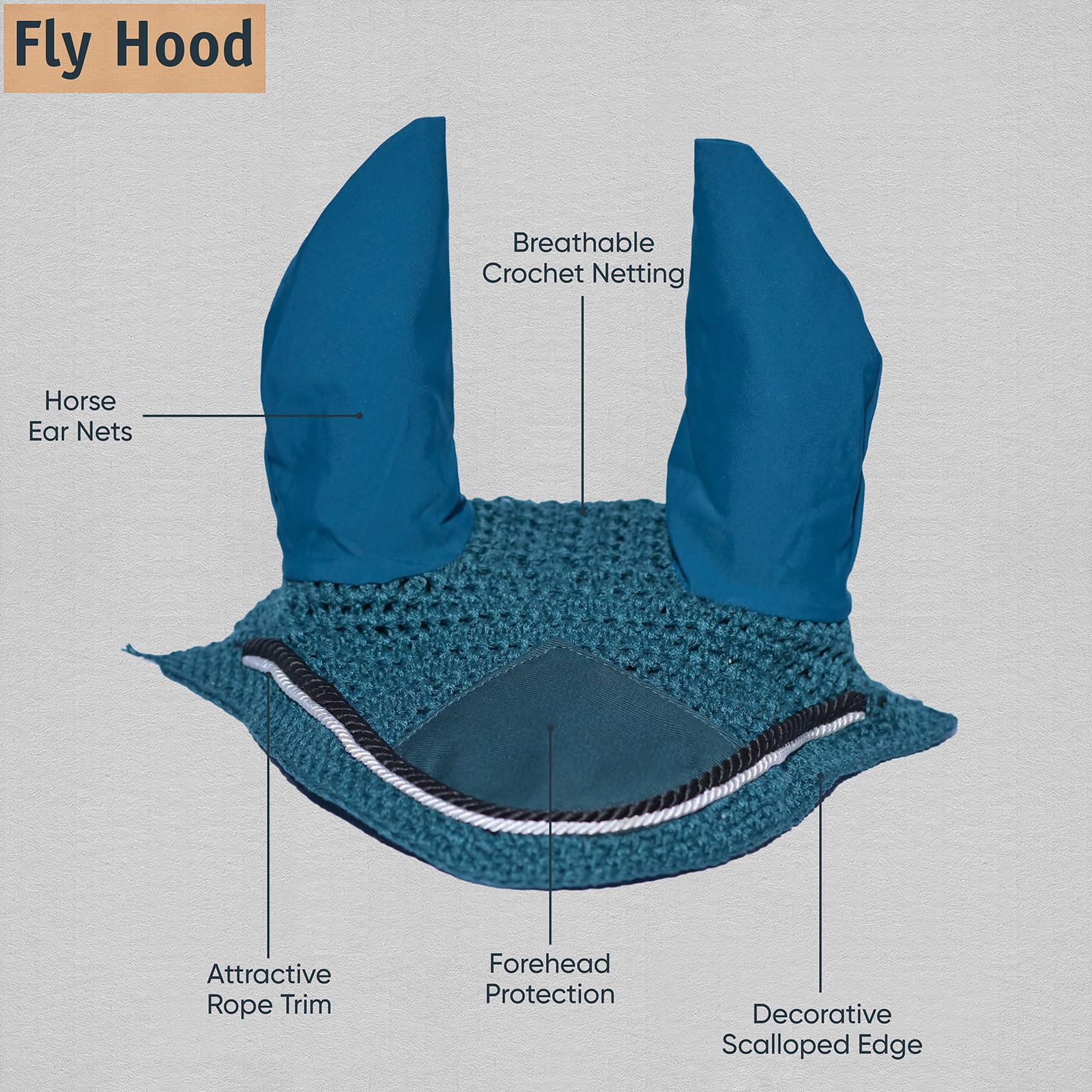 Spire Voile de protection pour cheval en coton respirant doux au crochet pour les oreilles (complet, vert foncé/noir-blanc)