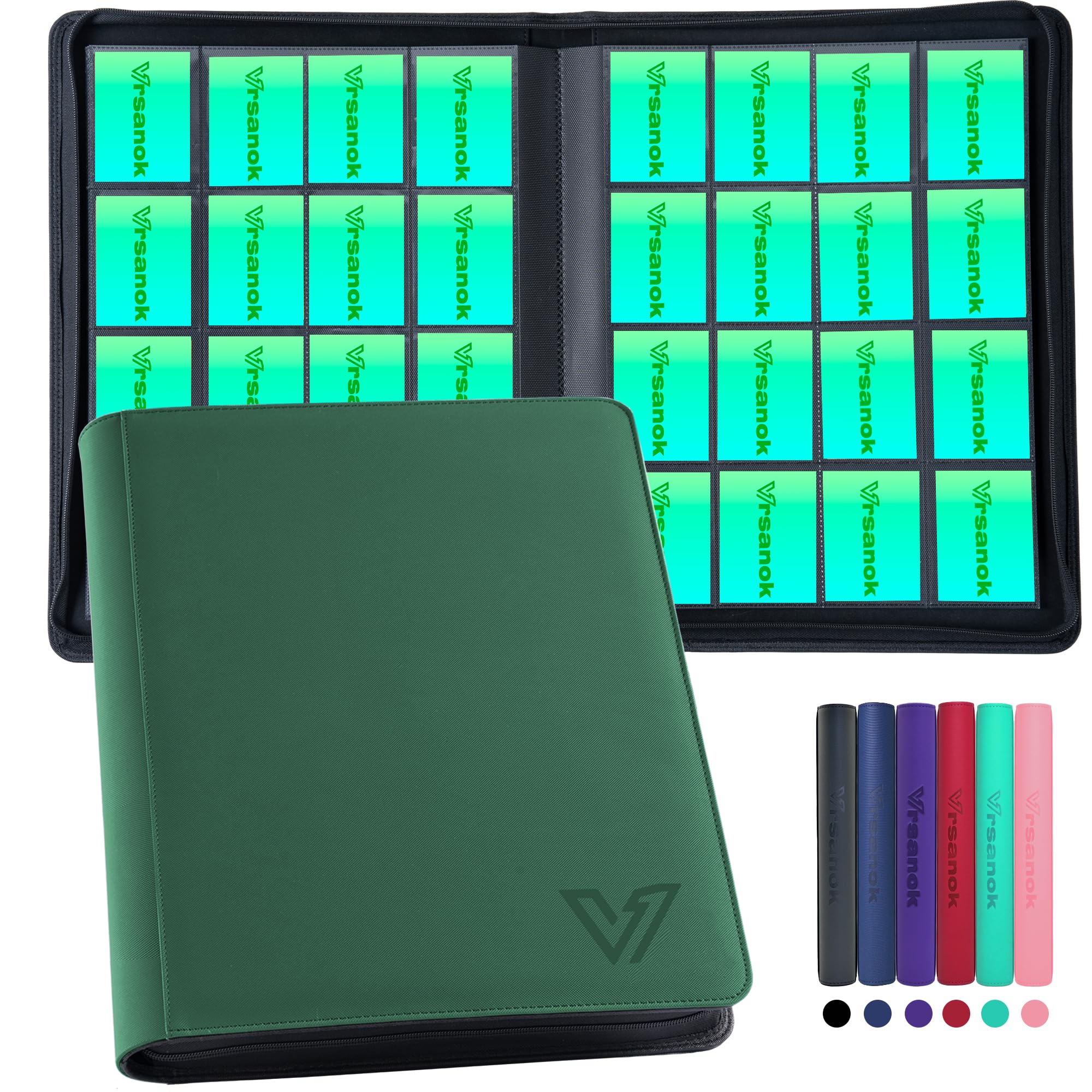 Vrsanok 16 Pocket Trading Card Binder – Holds 1280 Cards, Large Capacity 4x4 Card Album with 40 Double-Sided Pages,Ringless PU Cover Zipper Card Folder for Sports & Standard Size TCG Cards