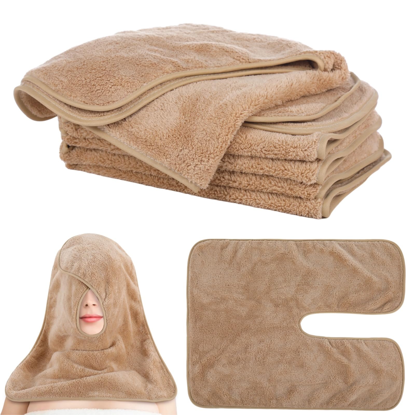 DIMEGON 12 toallas faciales en forma de U, diseño dividido, toalla de esteticista suave, toalla de limpieza de masaje de tallo facial, paño facial de forro polar coral para salones de belleza, cuidado