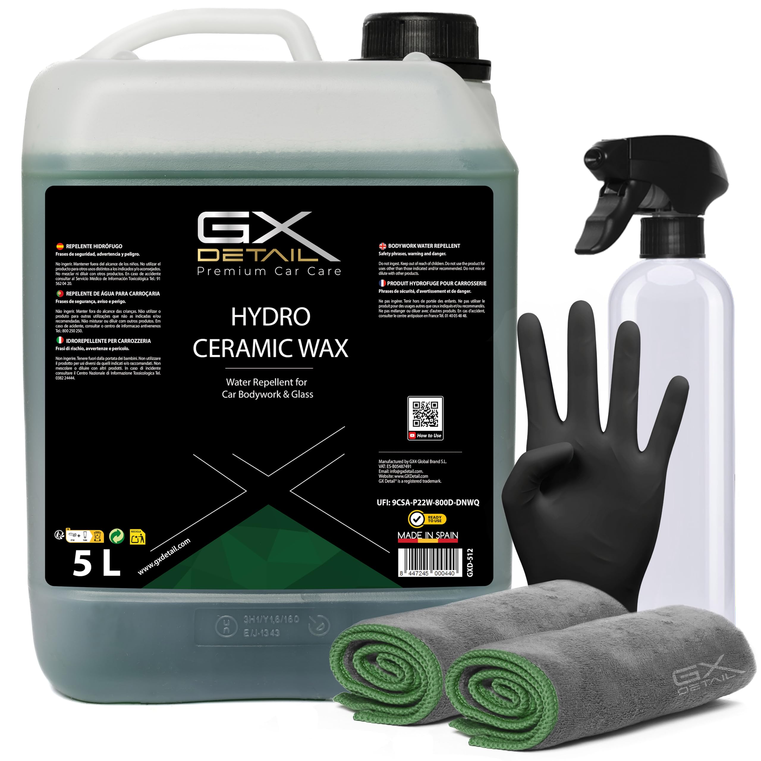 GxDetail Repelente Hidrófugo para Carrocería y Cristales 5 Litros – Protección Avanzada contra Agua y Suciedad – Efecto Hidrofóbico y Antilluvia – Fácil Aplicación y Durabilidad Asegurada.