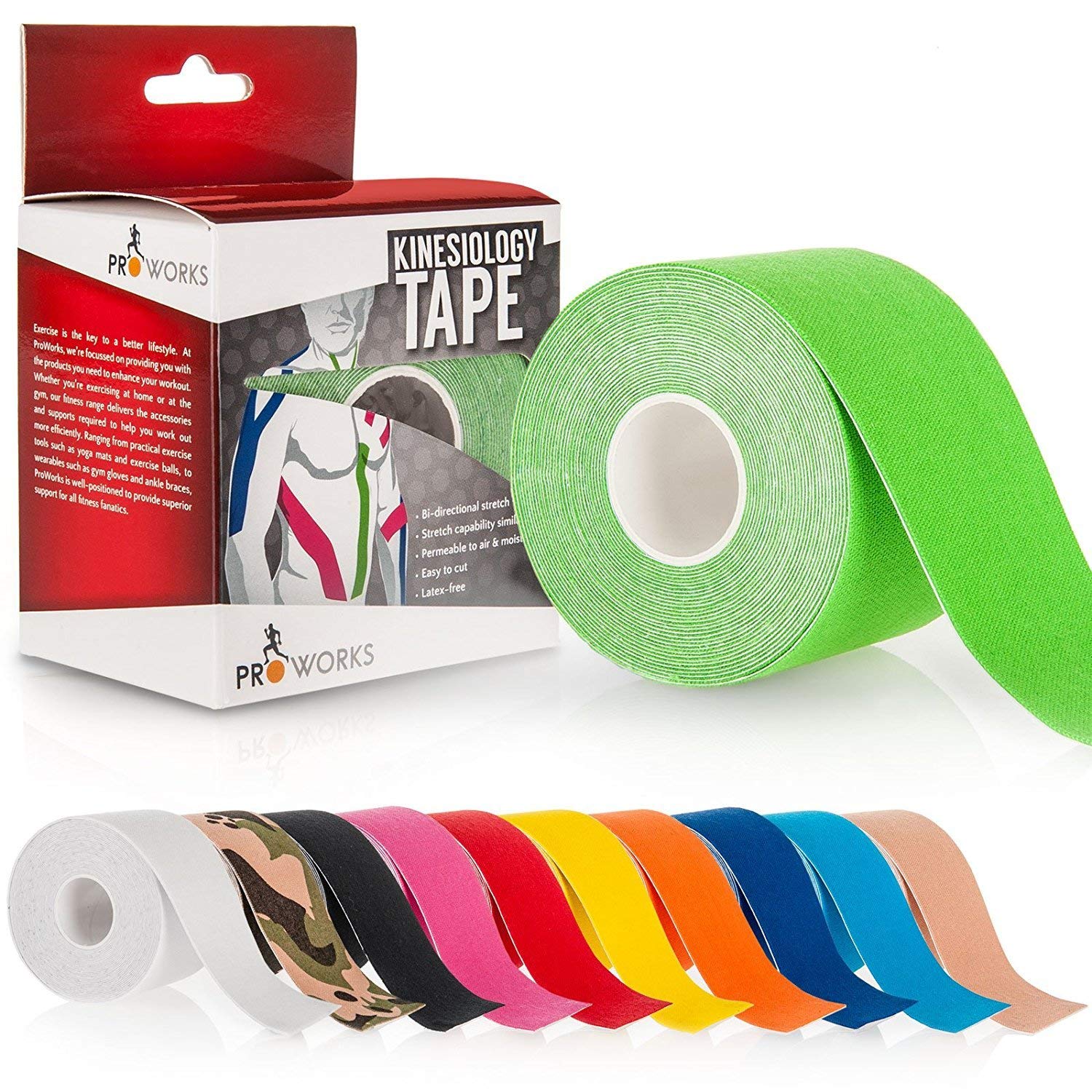 Proworks Kinesiology Tape | Roll of 5 Metres Kinesio Tape for Elastic Muscle Support for Exercises,