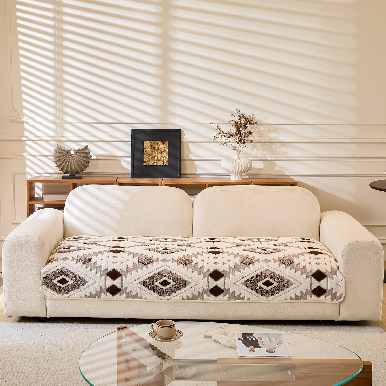 WEYOND Copridivano Antiscivolo per Cani Gatti in Morbido Pile Lavabile, Protezione Divano Universale 2/3/4 Posti e Divanetto (Copriseduta, 90 x 240 cm, Caffè)