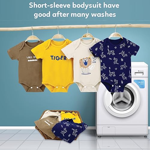 Miniatura 6 de DOKMA Paquete de 4 mamelucos azules para bebés, set de regalo para bebé, recién nacidos y bebés, 0-12 meses