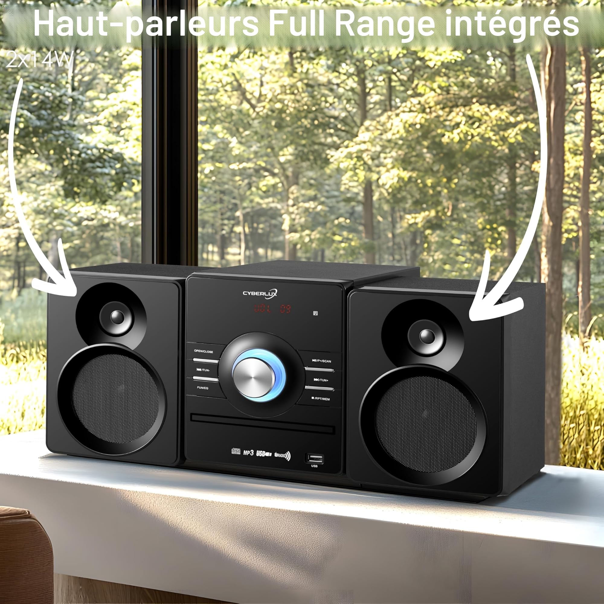 Système compact HiFi stéréo Bluetooth | Mini chaîne CD USB AUX FM 30 mémoires LED