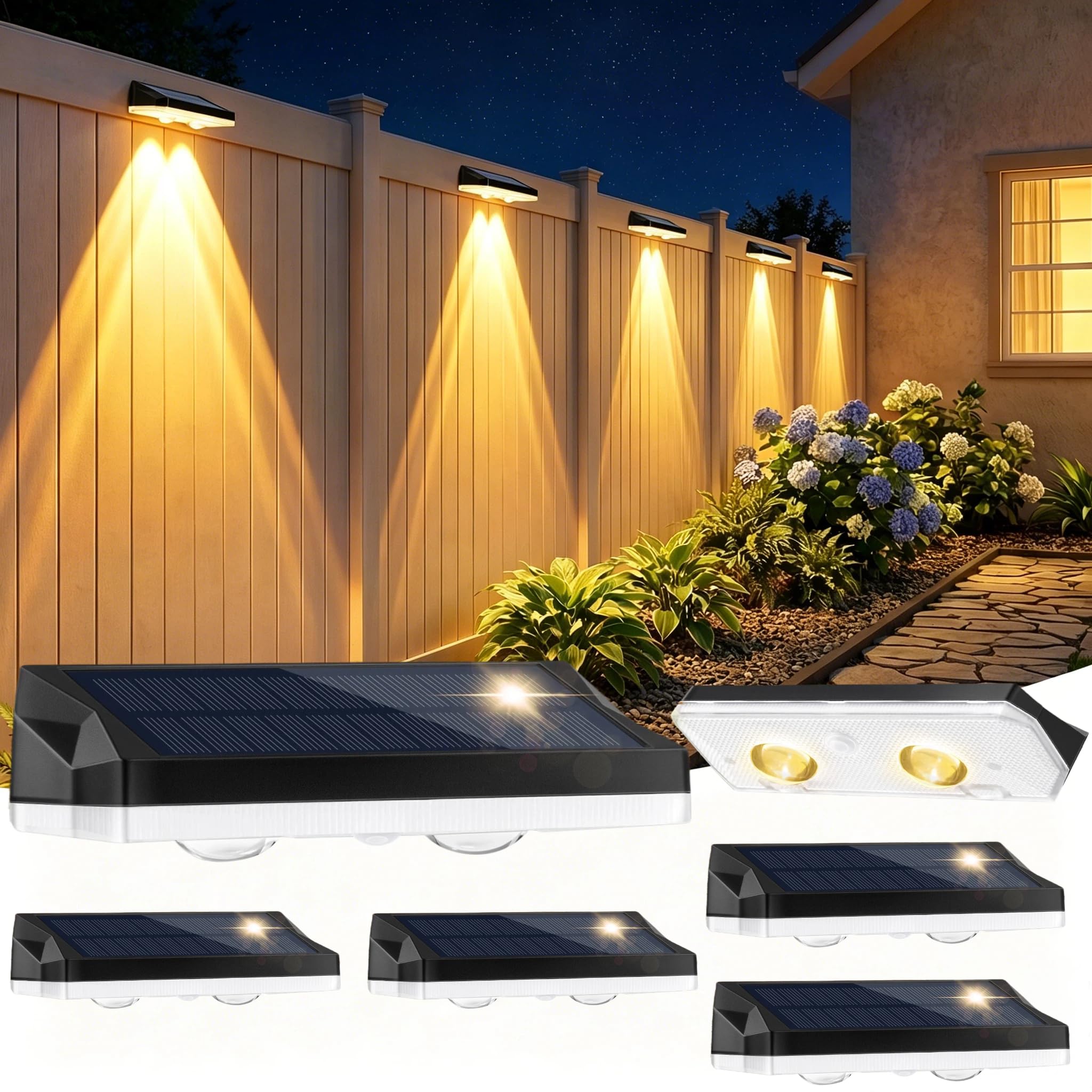 shirylzee Solar Fence Lights 6 Pack, Outdoor Solar Wall Lights RGB Garden Light with 13 Color Modes, Auto On/Off, IP65 Waterproof, Solar Powered for Garden, Backyard, Fence, Patio, Pathway